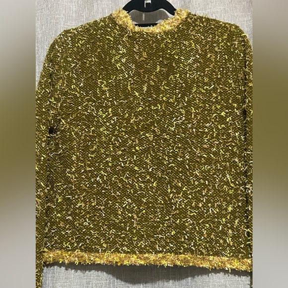 New”J.Crew open-front cropped jacket/sweater-SMALL- in gold tweed-not lined - Picture 5 of 8
